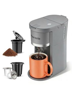 Gray Single-Serve Coffee Maker with Reusable Pods